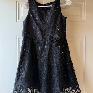 Place Black Lace Sequin Flower Waist Formal Dress